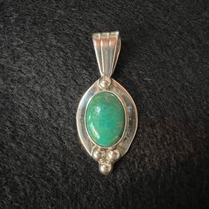 Large Oval Turquoise and Sterling Silver Pendant, Artist Mark “CII”